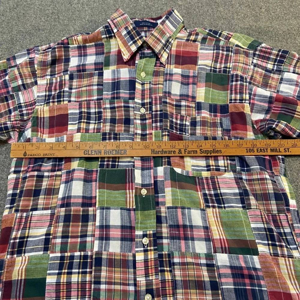 Bay Hill Collection Patchwork Button Down Men Medium Short Sleeve Plaid - Picture 5 of 9
